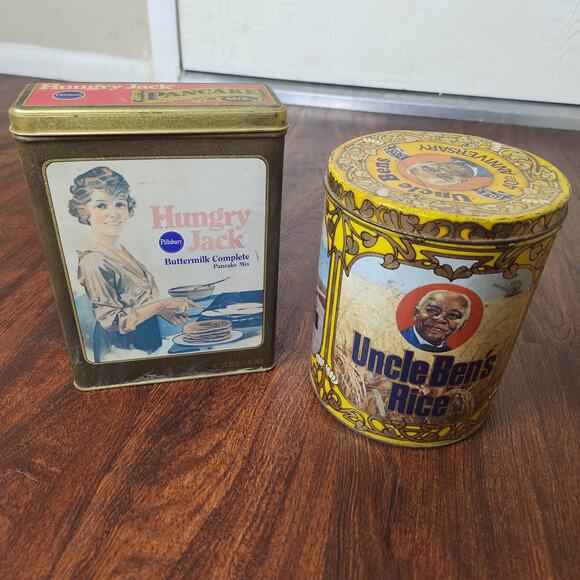 Vintage Hungry Jack's Pancakes and Uncle Ben's Rice Metal Containers with Lids - Picture 1 of 10